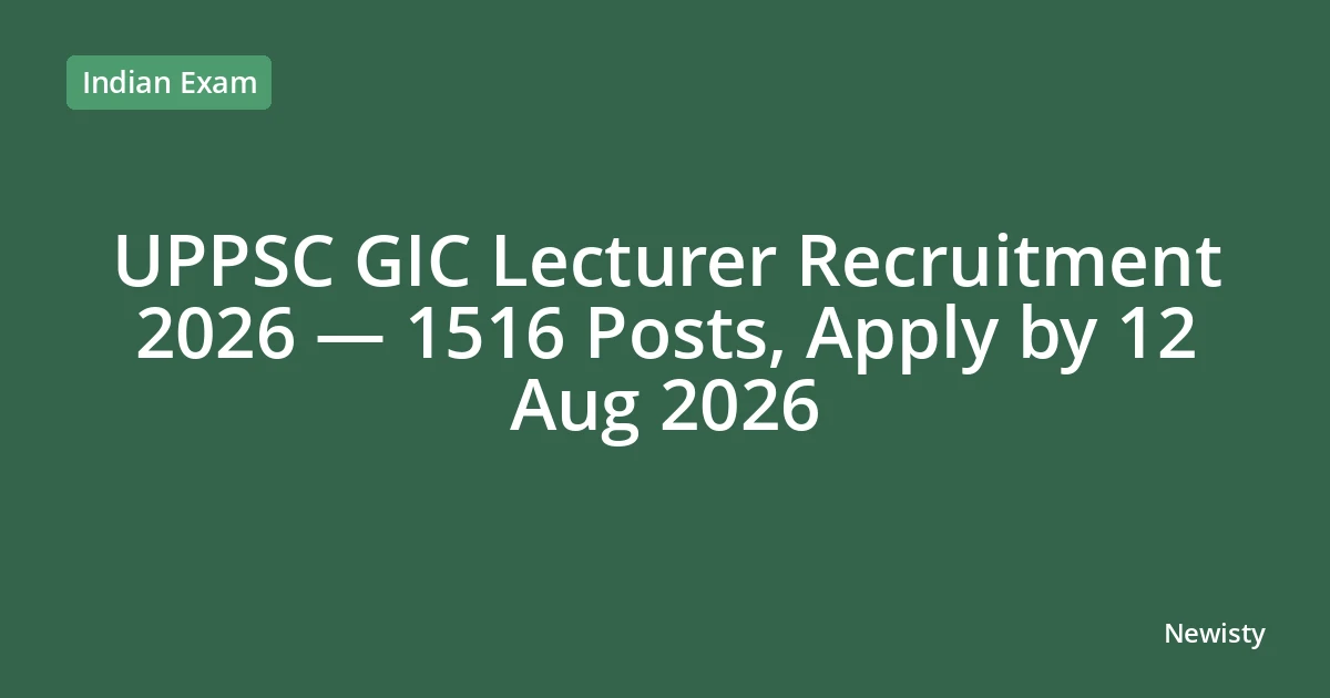 UPPSC GIC Lecturer Recruitment 2026 — 1516 Posts, Apply by 12 Aug 2026