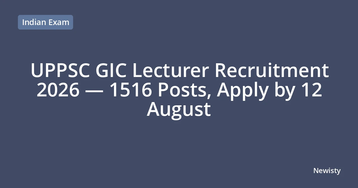 UPPSC GIC Lecturer Recruitment 2026 — 1516 Posts, Apply by 12 August