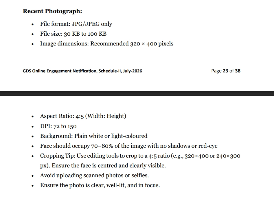 UPLOADING OF POST GDS 2026 PHOTOGRAPHS: -Schedule-II, July-2026