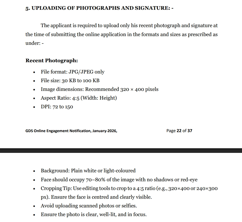 India Post GDS 2026 Official Photo Guidelines